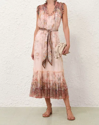 Zimmermann Alchemy Belted Paisley-print Chiffon Midi Dress In Pink