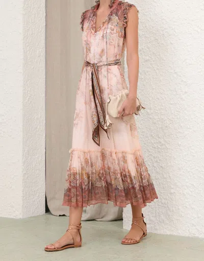 Zimmermann Alchemy Belted Paisley-print Chiffon Midi Dress In Pink