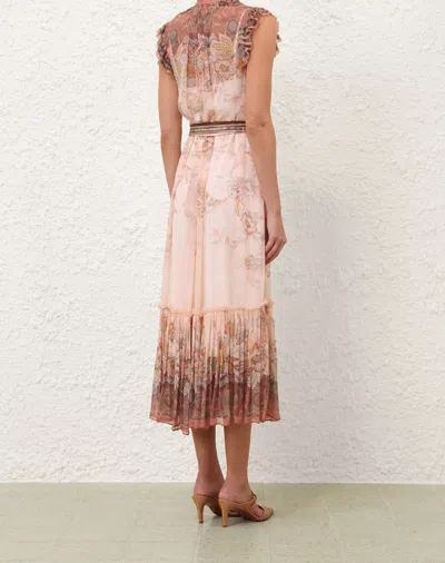 Zimmermann Alchemy Belted Paisley-print Chiffon Midi Dress In Pink