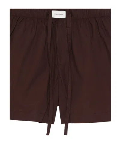 Entire Studios Pajama Drawstring Shorts In Brown