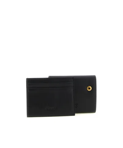 Pinko Saddle Black Wallet With Logo Detail On The Front In Leather Woman In Black