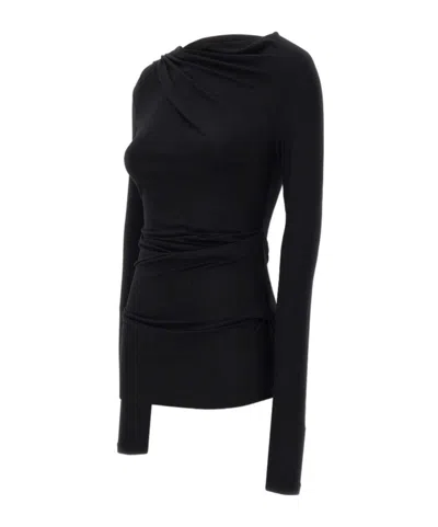 Entire Studios Draped Detail Long Sleeve Round Neck Top In Black