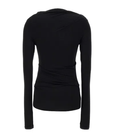 Entire Studios Draped Detail Long Sleeve Round Neck Top In Black