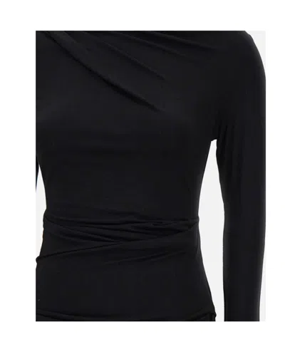 Entire Studios Draped Detail Long Sleeve Round Neck Top In Black