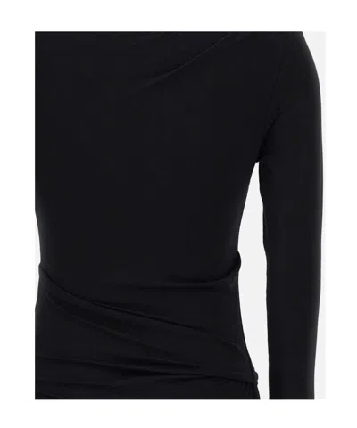 Entire Studios Draped Detail Long Sleeve Round Neck Top In Black