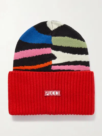 Pucci Jacquard Wool Hat In Metallic