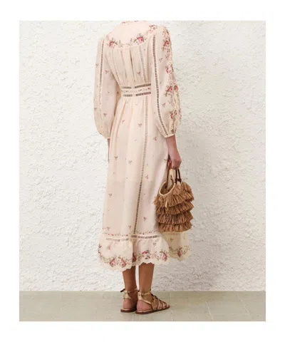 Zimmermann Patience Floral Linen Midi Dress In Neutral