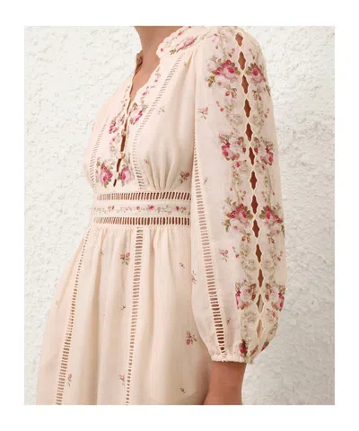 Zimmermann Patience Floral Linen Midi Dress In Neutral