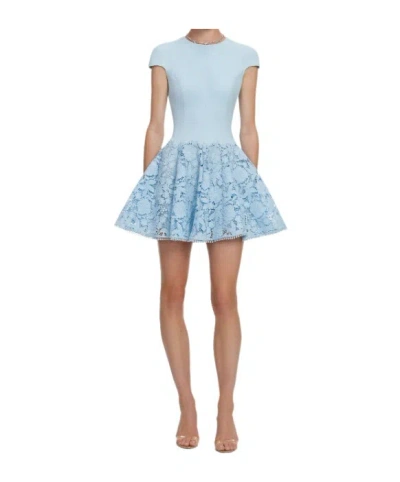 Self-portrait Womens Self Portrait Cap-sleeve Crepe And Lace Mini Dress In Blue