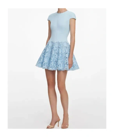 Self-portrait Womens Self Portrait Cap-sleeve Crepe And Lace Mini Dress In Blue