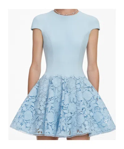 Self-portrait Womens Self Portrait Cap-sleeve Crepe And Lace Mini Dress In Blue
