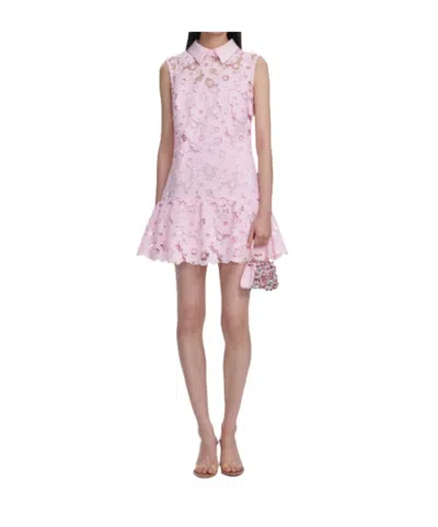 Self-portrait Pink Lace Collared Mini Dress In Multi
