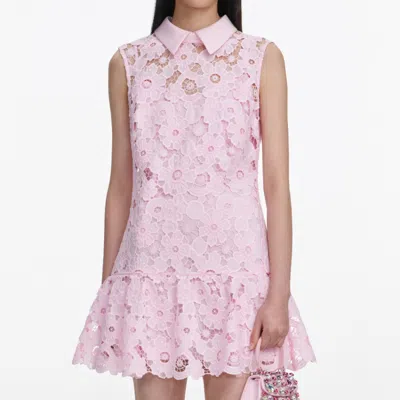 Self-portrait Pink Lace Collared Mini Dress In Multi