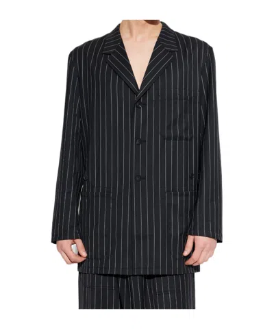 Y-3 Striped-pattern Buttoned Jacket In Black