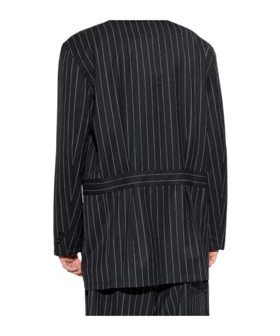 Y-3 Striped-pattern Buttoned Jacket In Black