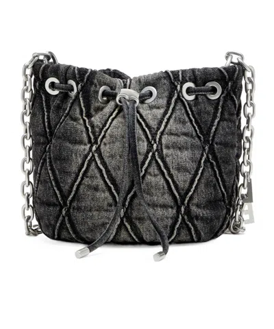 Diesel Charm-d S-mini Bucket Bag In Treated Quilted Denim In Black
