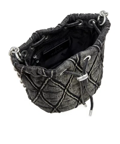 Diesel Charm-d S-mini Bucket Bag In Treated Quilted Denim In Black
