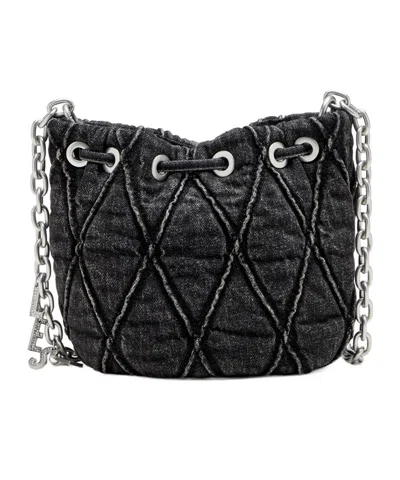 Diesel Charm-d S-mini Bucket Bag In Treated Quilted Denim In Black