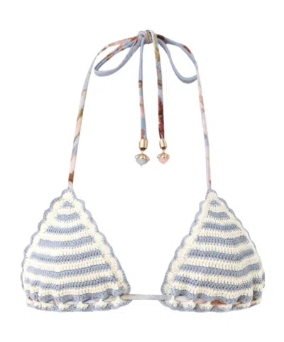 Zimmermann Womens Blue Stripe Awaken Crocheted Triangle Bikini Top In Multi