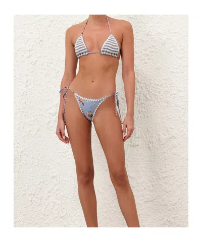 Zimmermann Womens Blue Stripe Awaken Crocheted Triangle Bikini Top In Multi