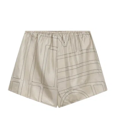 Totême Toteme Elegant Monogram Silk High-waisted Mini Shorts In Neutral