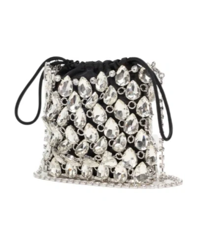 Self-portrait Silver Crystal Chainmail Mini Bag In Multi