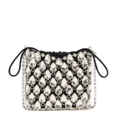 Self-portrait Silver Crystal Chainmail Mini Bag In Multi