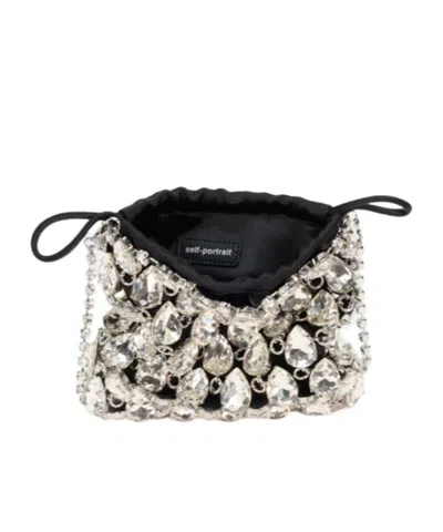 Self-portrait Silver Crystal Chainmail Mini Bag In Multi