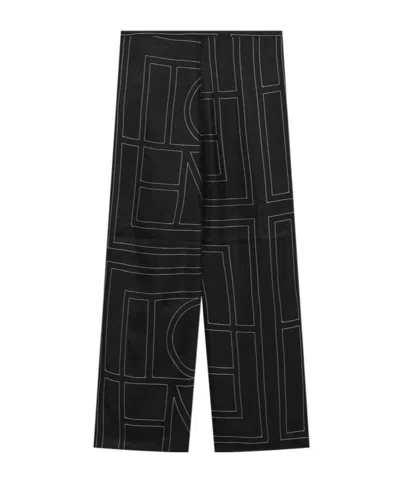 Totême Toteme Women Silk Trousers With Monogram Logo Embroidery In Black