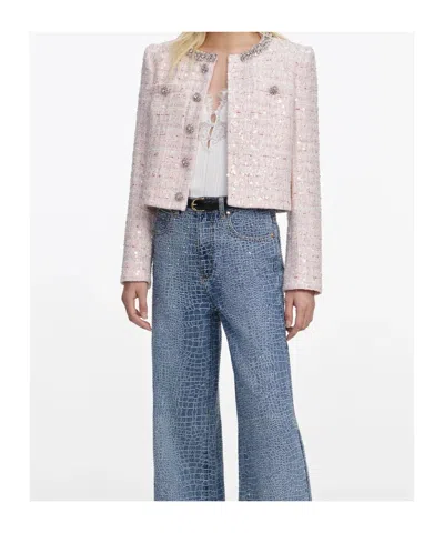 Self-portrait Sequin Boucle Loop Mini Jacket In Pink