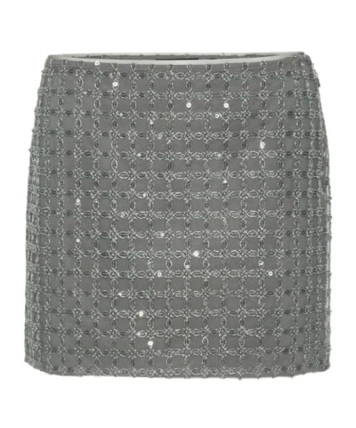 Rotate Birger Christensen Beaded Mini Skirt With Strass And Side Zip Closure In Multi