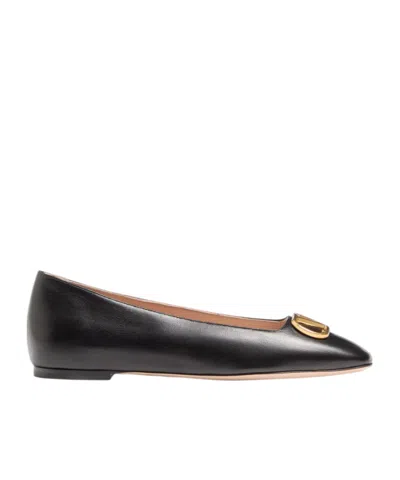 Valentino Garavani Black V Logo Signature Ballerina Flats In Nappa Leather In Multi