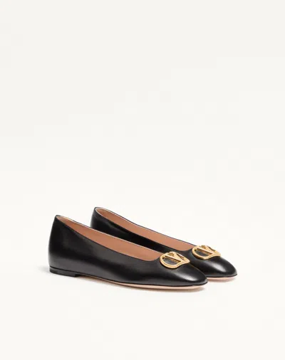Valentino Garavani Black V Logo Signature Ballerina Flats In Nappa Leather In Multi