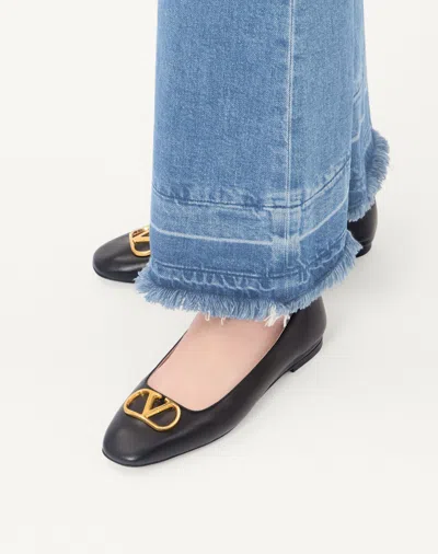Valentino Garavani Black V Logo Signature Ballerina Flats In Nappa Leather In Multi