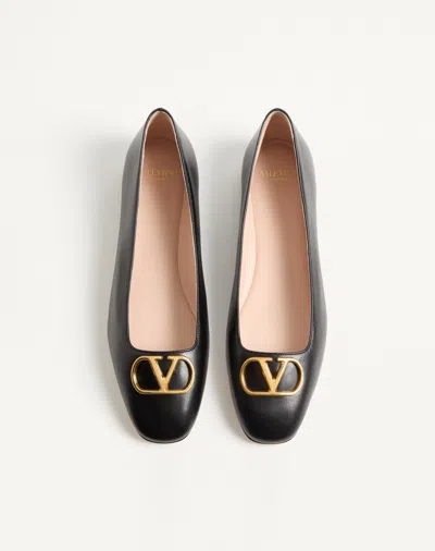Valentino Garavani Black V Logo Signature Ballerina Flats In Nappa Leather In Multi