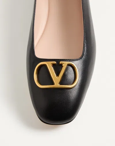 Valentino Garavani Black V Logo Signature Ballerina Flats In Nappa Leather In Multi