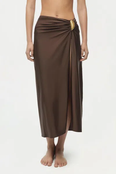 Simkhai Eiana Stretch Satin-jersey Coverup In Brown