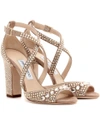 JIMMY CHOO CARRIE 100 GLITTER-EMBELLISHED LEATHER SANDALS,P00241175