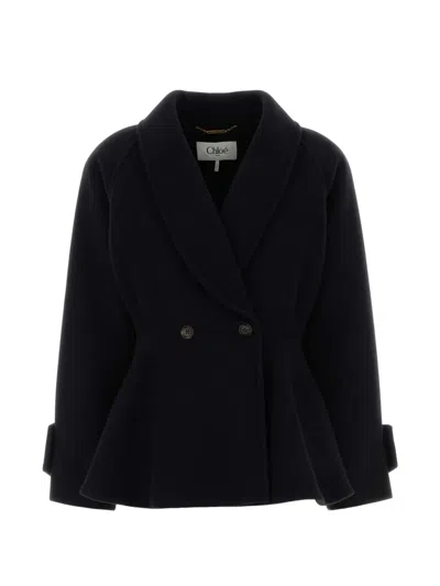 Chloé Double Breasted Wool Blend Peplum Jacket In Multi