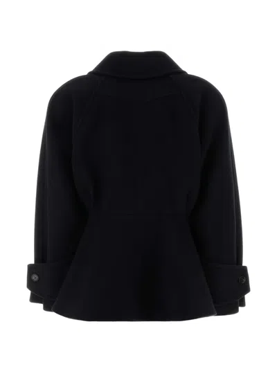 Chloé Double Breasted Wool Blend Peplum Jacket In Multi