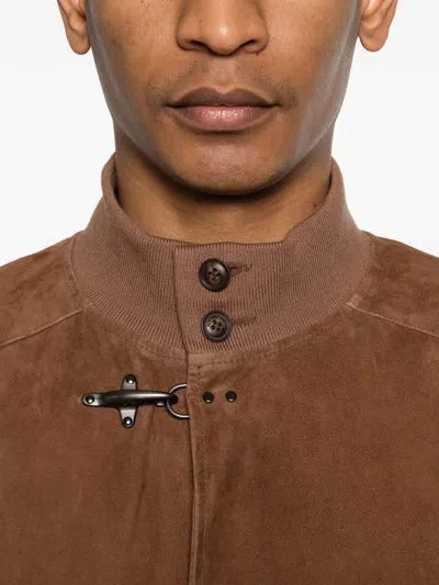 Fay Button-up Suede Jacket In Brown