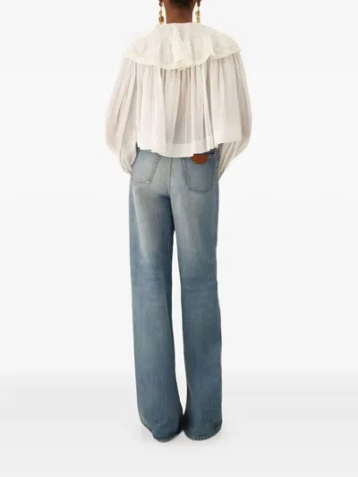 Chloé Milk Cotton Voile And Lace Ruffled Cropped Top In White