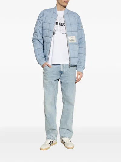 Moose Knuckles Transit Down Denim Liner Bomber Jacket In Blue