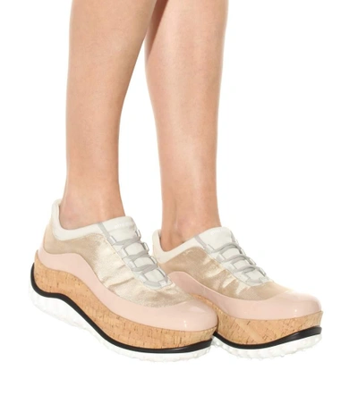 Shop Miu Miu Patent Leather-trimmed Platform Sneakers In Neutrals