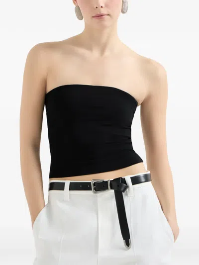 Brunello Cucinelli Black Solid Strapless Top In Black