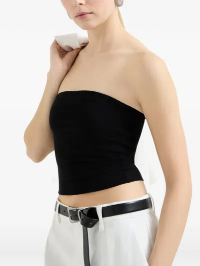 Brunello Cucinelli Black Solid Strapless Top In Black