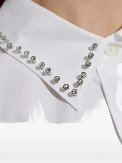 Alexander Wang Crystal Stud Crop Drawstring Waist Cotton Button-up Shirt In White