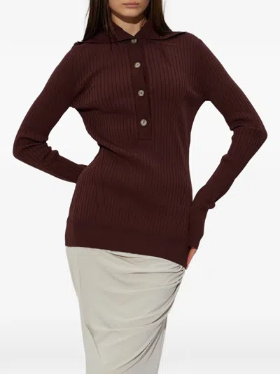 Entire Studios Ribbed-buttoned Polo In Brown