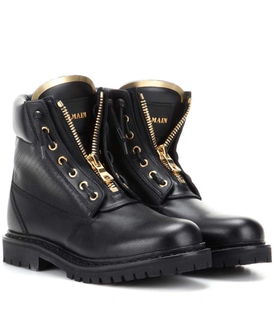 Shop Balmain Taiga Leather Boots In Black