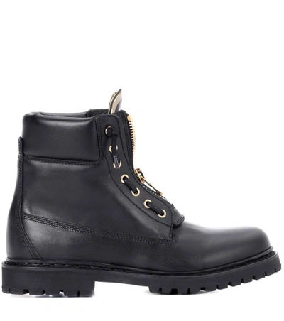 Shop Balmain Taiga Leather Boots In Black